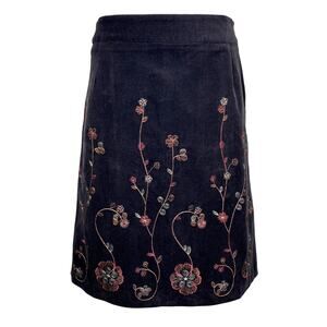 Ecologie Corduroy Embroidered Midi Skirt Cottagecore Coquette Whimsigoth Sz 6